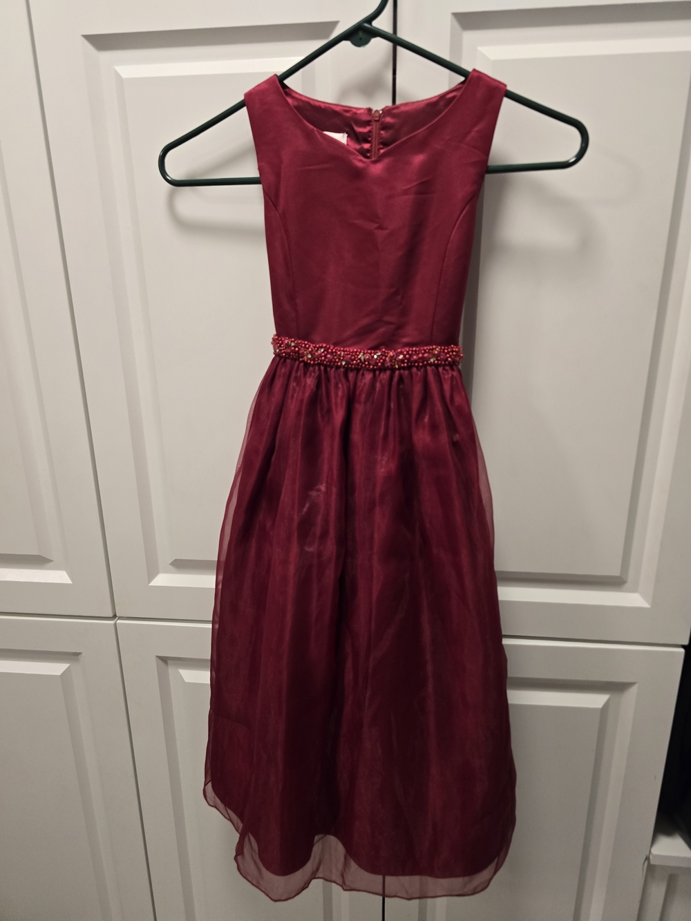 Cinderella Girls A-Line Formal Party Red Dress Long Satin Beaded girls size 7